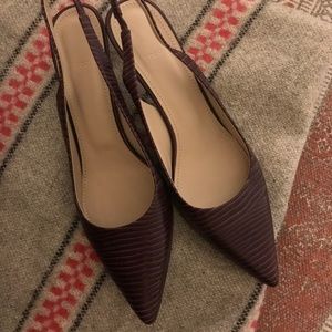 Theory City Slingback Burgundy Italian Leather Kitten Heels